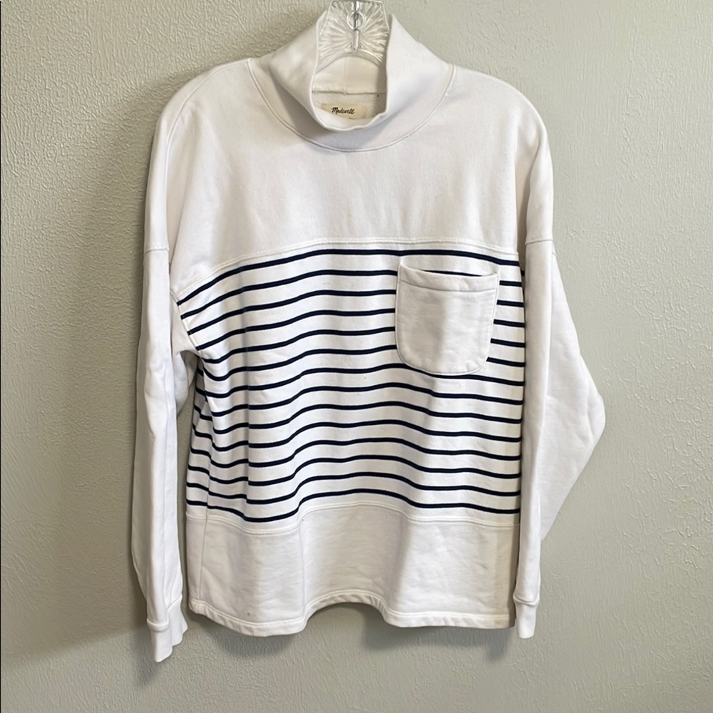Madewell White and Navy Striped Top